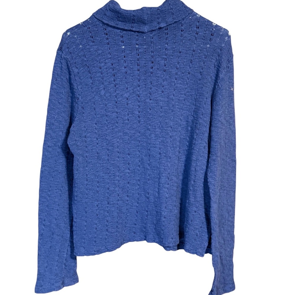 Ro & De Blue Open Knit Mock Neck Sweater XL Lightweight Boho Cotton Blend - Picture 3 of 3